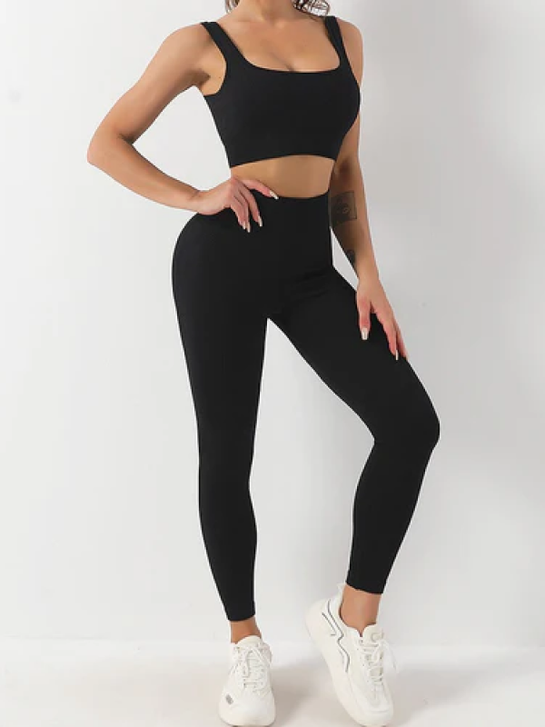 Leggings de tela sin costuras con conjunto de gimnasio con control de barriga suave 