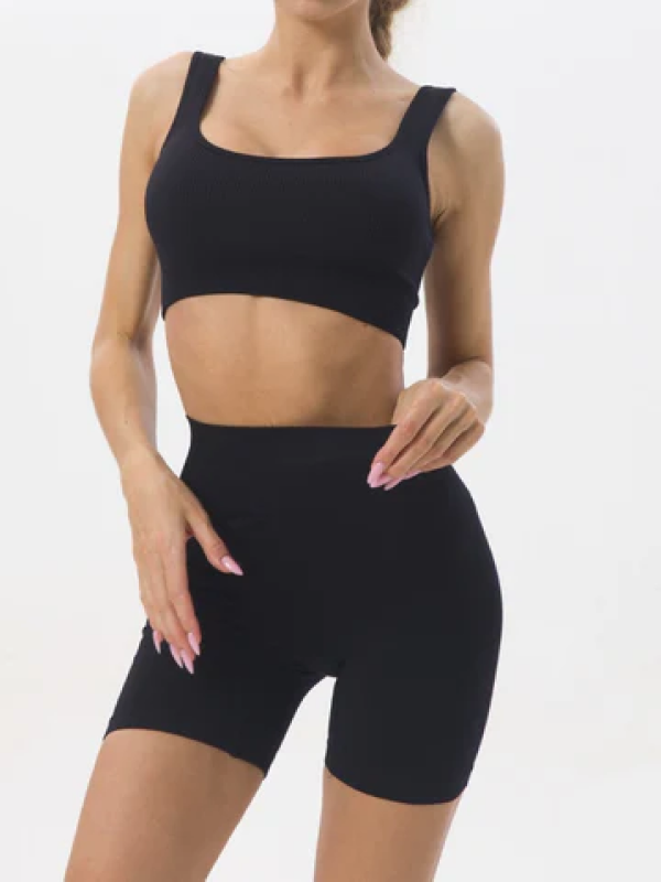 Conjunto de gimnasio con control de barriga suave, pantalones cortos sin costuras 