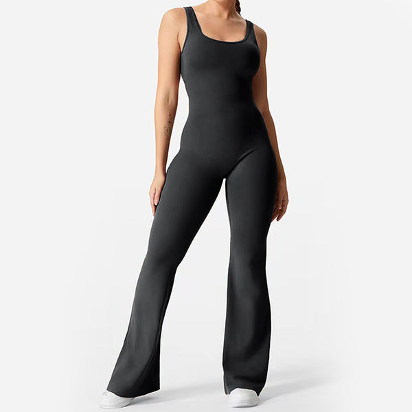 Square Neck Long Sleeveless Backless 7/8 Length Jumpsuit