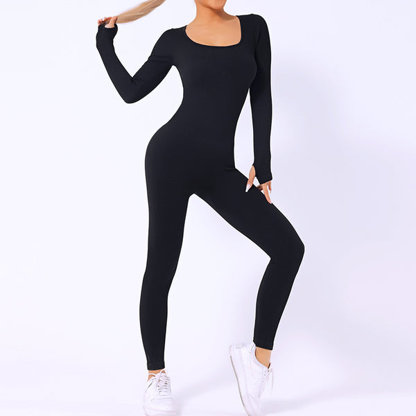 Square Neck Long Sleeves Long Pants Jumpsuit